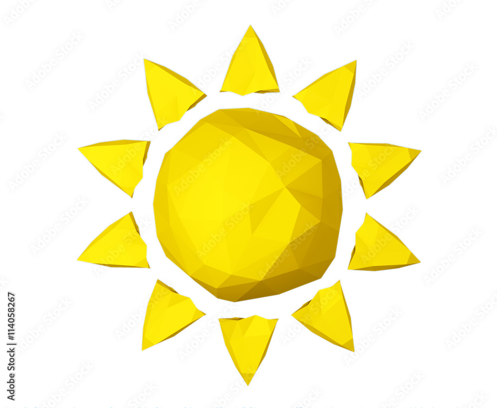 Aufkleber summer concept. yellow low polygons sun. 3d rendering