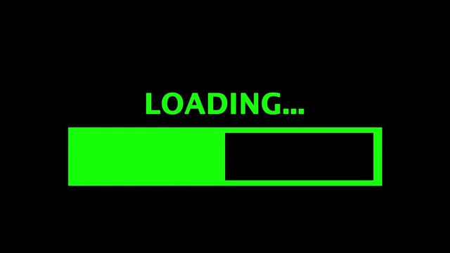 Clean green retro style loading text with progress bar.