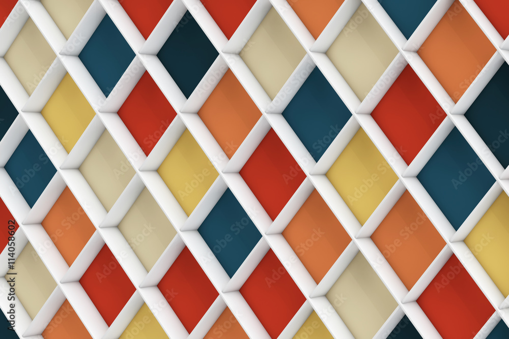 Poster empty colorful shelves. 3d rendering
