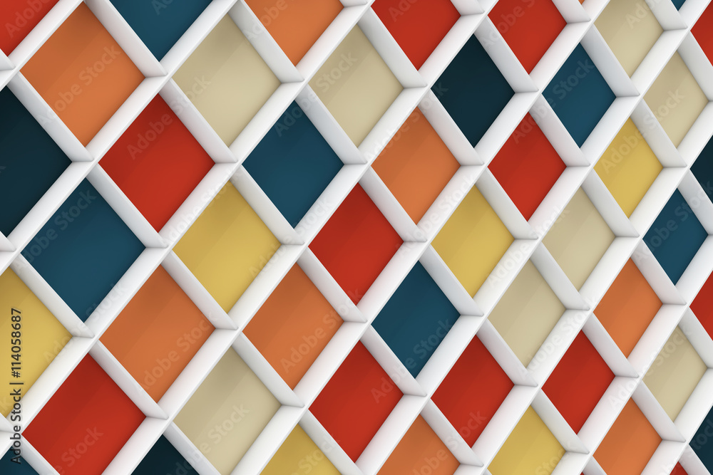 Poster Empty Colorful Shelves. 3d Rendering