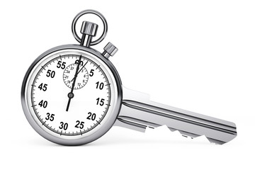 Time Management Concept. Stopwatch as Key. 3d Rendering