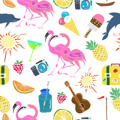 Hand drawn colorful vector seamless pattern. Summertime.Travel. Holiday. Vacation.