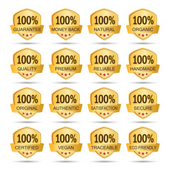 Collection of golden 100% badges