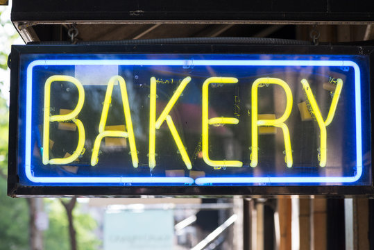 Bakery store neon sign background