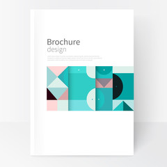 Minimalistic cover template. Book design creative concept  cover for catalogue, report, brochure. turquoise &  pink abstract geometric shapes. Squares, triangles and circles