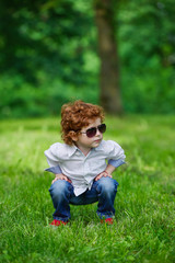 modern boy on the grass