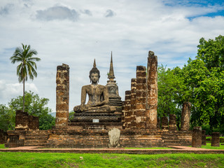 Mahathat Temple, an ancient temple in Sukhothai Historical Park, Sukhothai, Thailand. 