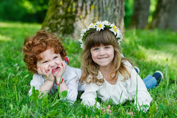 happy children on the grass