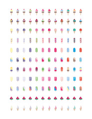 Fototapeta na wymiar Popsicle and icecreams Minimalistic set of vector elements isolated and totally editable.Vector clipart summer colorful icecream