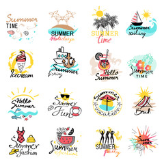 Watercolor Banners, Stickers And Icons - Isolated On White Background. Vector Illustration, Graphic Design. Hand Drawn, Summer Concept. For Web,Websites,Magazine Page,Print, Promotional Materials
