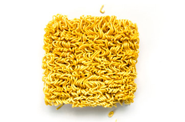 Instant noodle closeup on white background