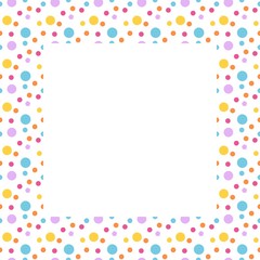 Colorful polka dot frame. Vector background.