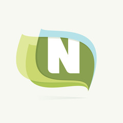 Letter N logo in leaves or flags icon.