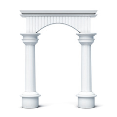 Columns and arch front view isolated on white background. 3d rendering.