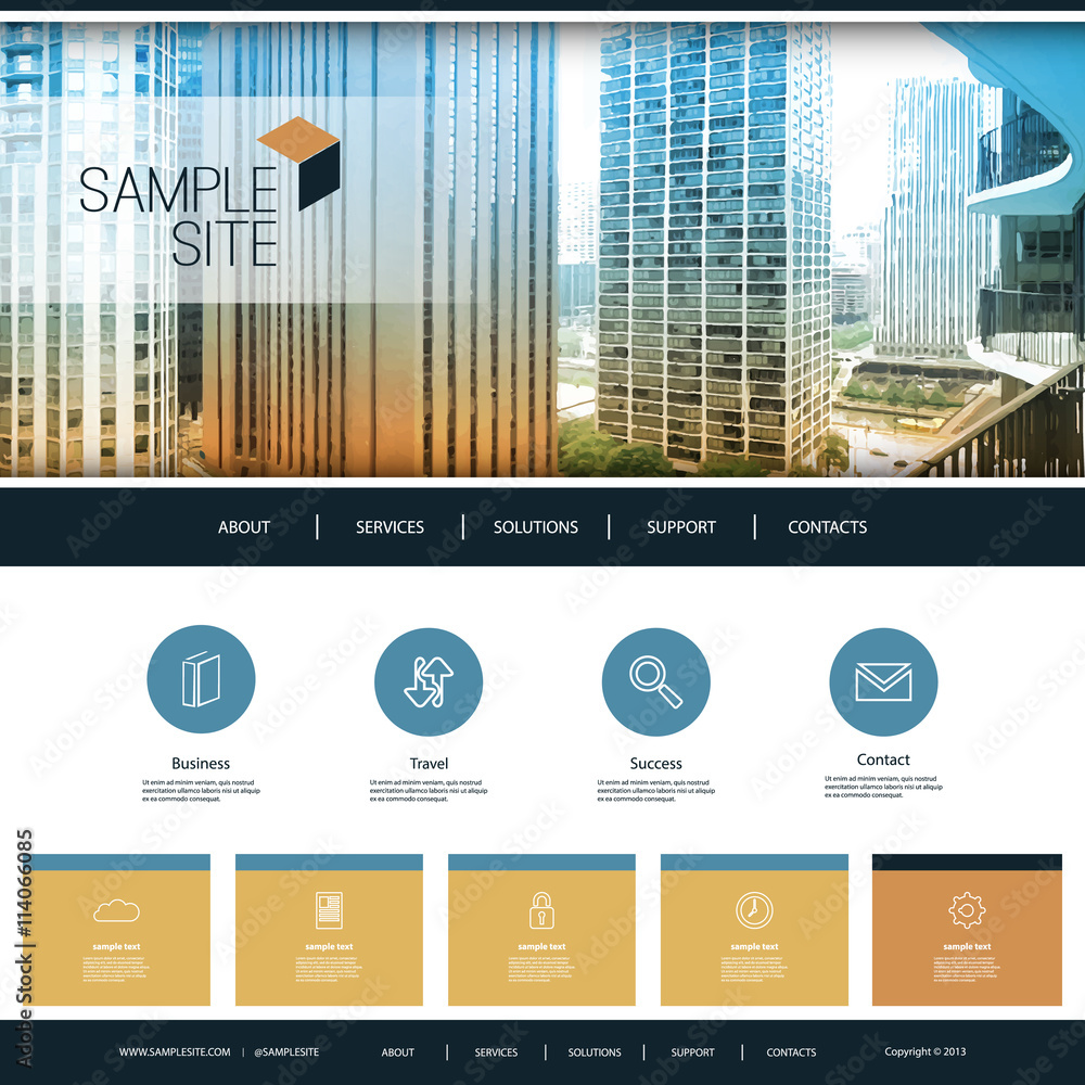 Wall mural website design template for your business with chicago skyline image background