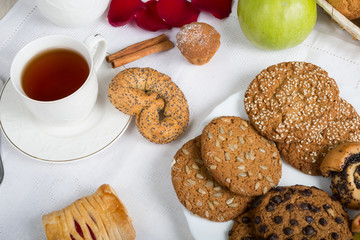 Different sorts of cookies and bakery for tea