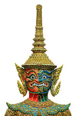 Colorful giant statue in Grand Palace, Bangkok on isolated backg