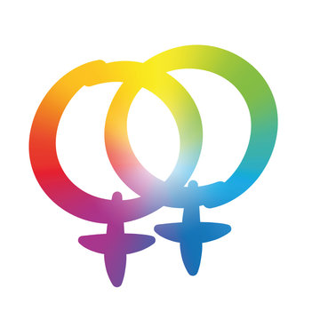 Lesbian love symbol - rainbow gradient colored logo, pleasant rounded typeface - isolated vector illustration on white background.