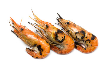Grilled shrimp on white background