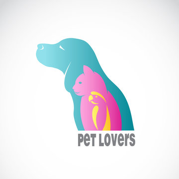 Vector image of an dog cat and bird on white background. / Vecto
