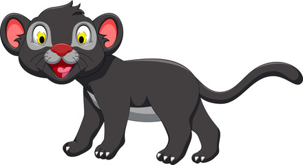Cute black panther cartoon posing look at camera
