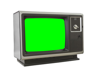 Vintage Blank Television Isolated with Chroma Green Screen