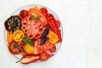 Toamato salat on a white table