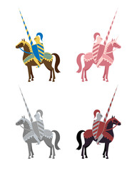 Set of knights different colors. Vector illustration.