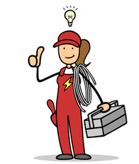 Frau als Elektrikerin hält Daumen hoch