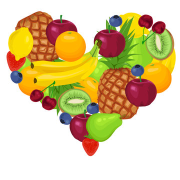 heart-shaped fruit arrangement, colorful, healthy