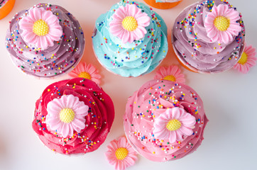 cupcake. Colorful cupcakes. Top view of cupcake.