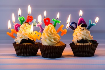 cupcakes with a candles for birthday