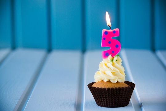 Cupcake With A Candles For 5 - Fifth Birthday