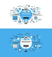 Mission. Flat line color hero images and hero banners design con