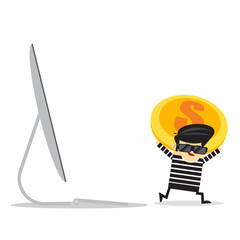 Simple cartoon of thief and computer security / Vector illustration
