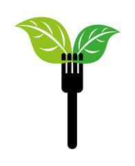 fork with leafs isolated icon design