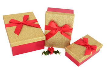 Christmas Gold Glitter Gift Boxes