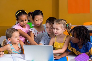 Classmates using laptop