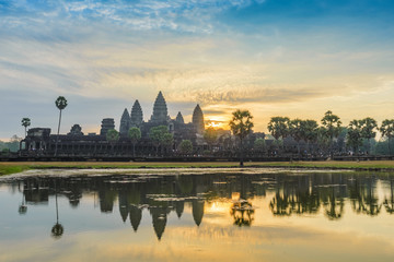 Sunrise at Angkor Wat Temple, Siem Reap, Cambodia - obrazy, fototapety, plakaty