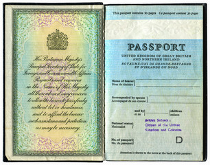 Old British passport isolated on white background