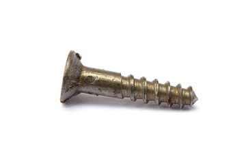 Old used wood screws isolated on white background