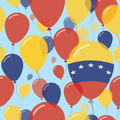 Venezuela, Bolivarian Republic of National Day Flat Seamless Pattern. Flying Celebration Balloons in Colors of Venezuelan Flag. Happy Independence Day Background with Flags and Balloons.