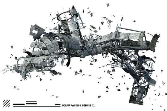 3D Scrap space ship parts and debris 1