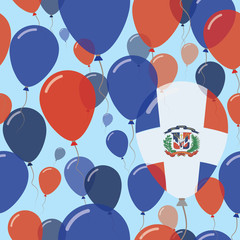 Dominican Republic National Day Flat Seamless Pattern. Flying Celebration Balloons in Colors of Dominican Flag. Happy Independence Day Background with Flags and Balloons.