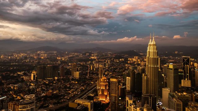 A time lapse of day to night at Kuala Lumpur city.