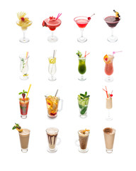 Set of 12 coctails isolated on a white background