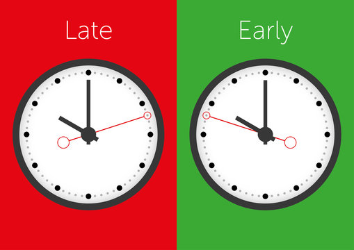 Late and early meeting clock with a second needle to show timely