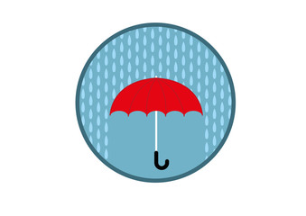 Red classic umbrella with raindrops in a circle