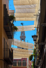 Canopies provide shade in the summer on the road Seville, Spain