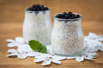 Healthy breakfast or morning snack with chia seeds vanilla puddi